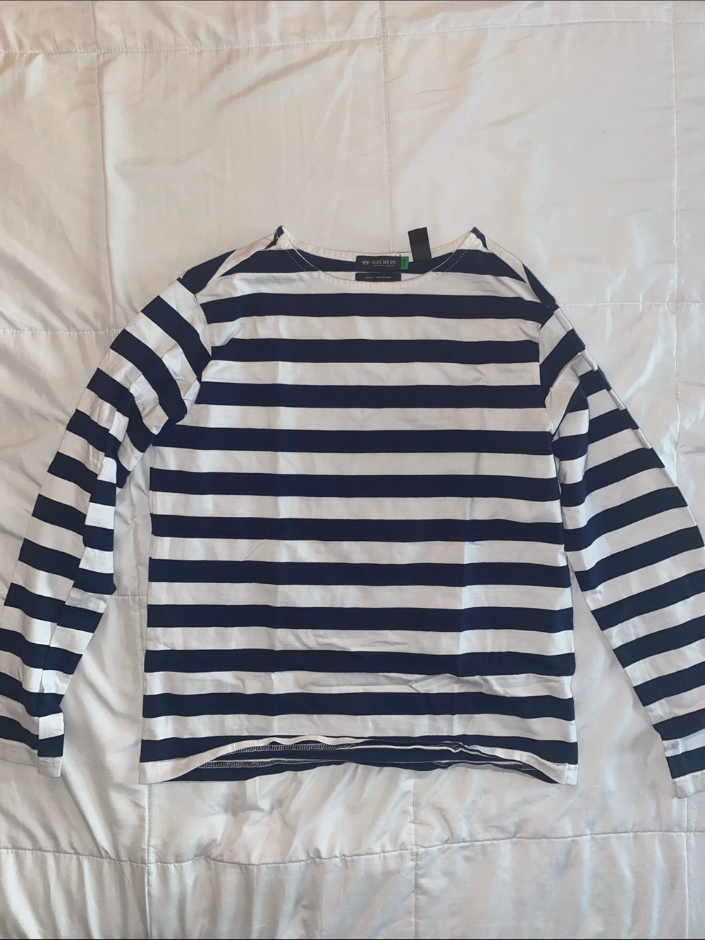 Dockers Navy and White Striped Crewneck Top